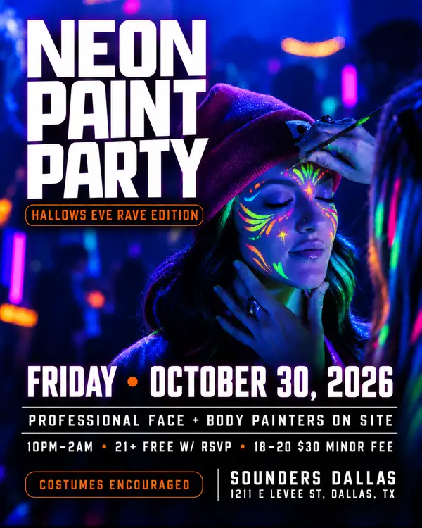 Neon Paint Party: Hallows Eve Edition Oct 30th @ Sounders